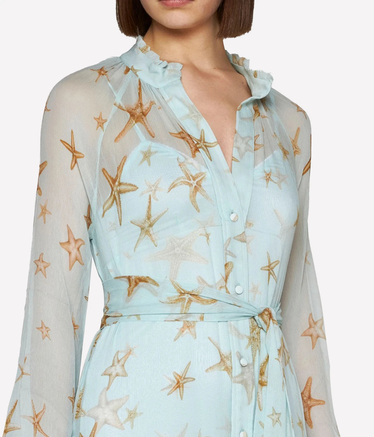 Riviera Long Dress in Aqua Starfishes