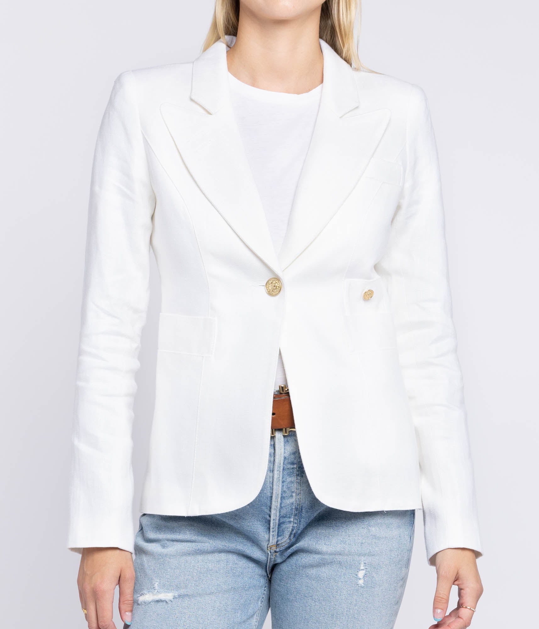 Classic Duchess Linen Blazer in White