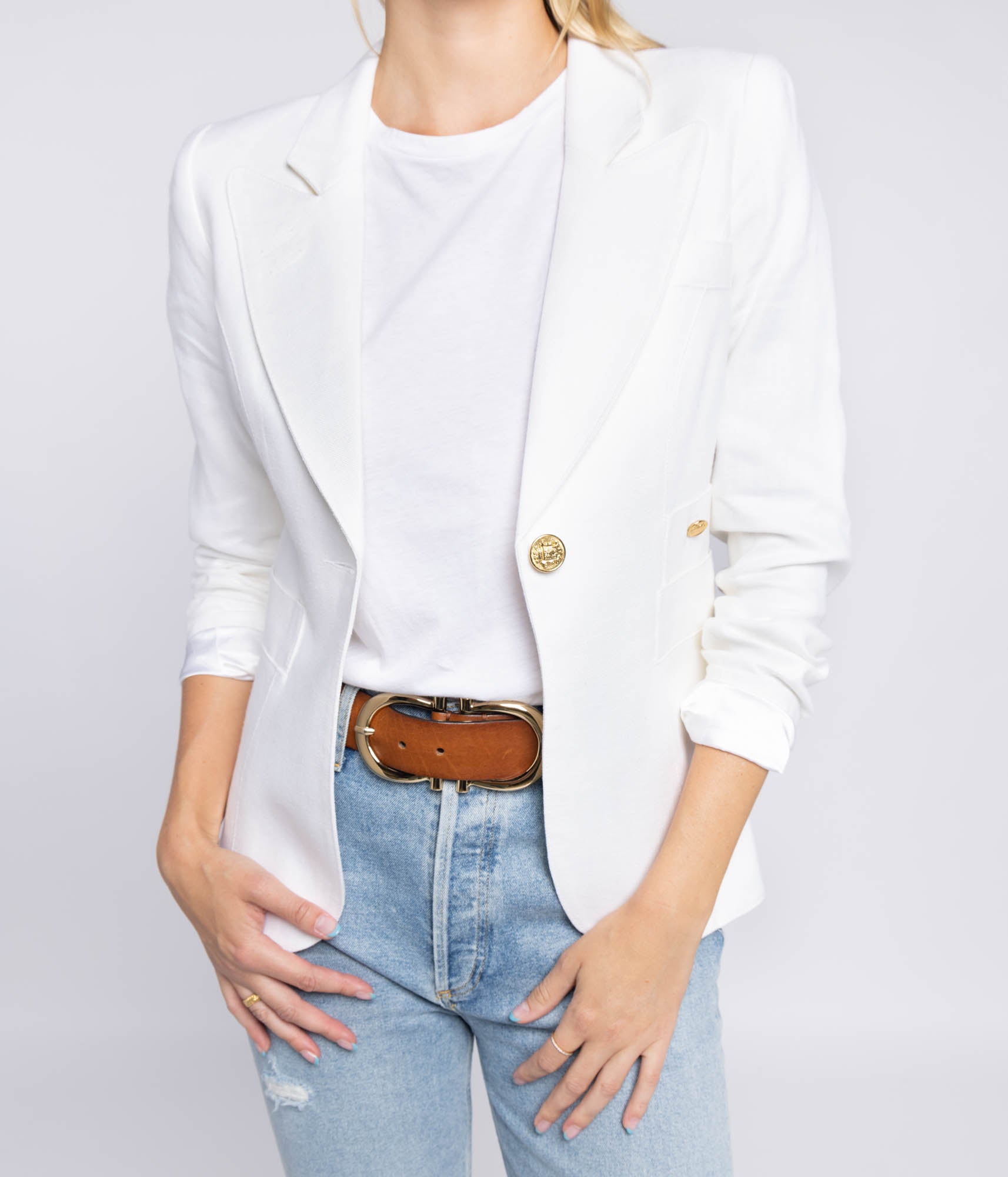 Classic Duchess Linen Blazer in White