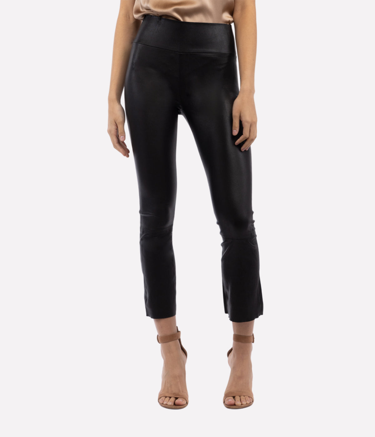 Crop Flare Leather Legging in Black