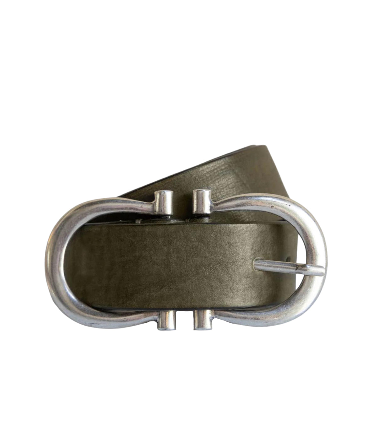 womens designer leather belt featuring a double horsehoe buckle