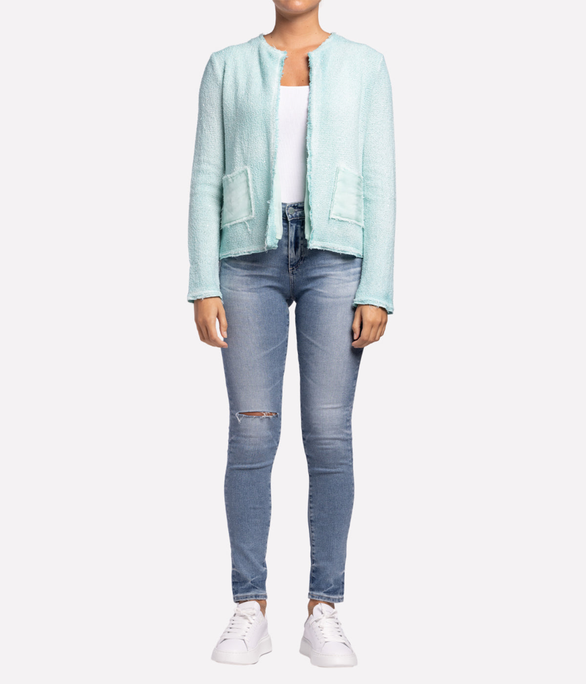 *FINAL SALE*SEQUINS NET FABRIC ROUND NECK JACKET in CASCATA