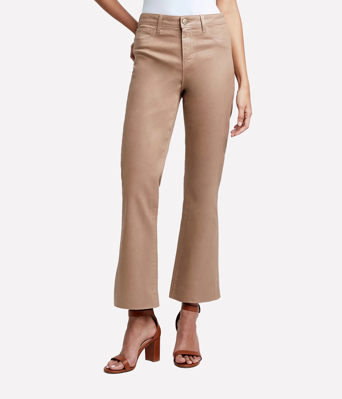 Kendra High Rise Crop Flare in Cappuchino Coated