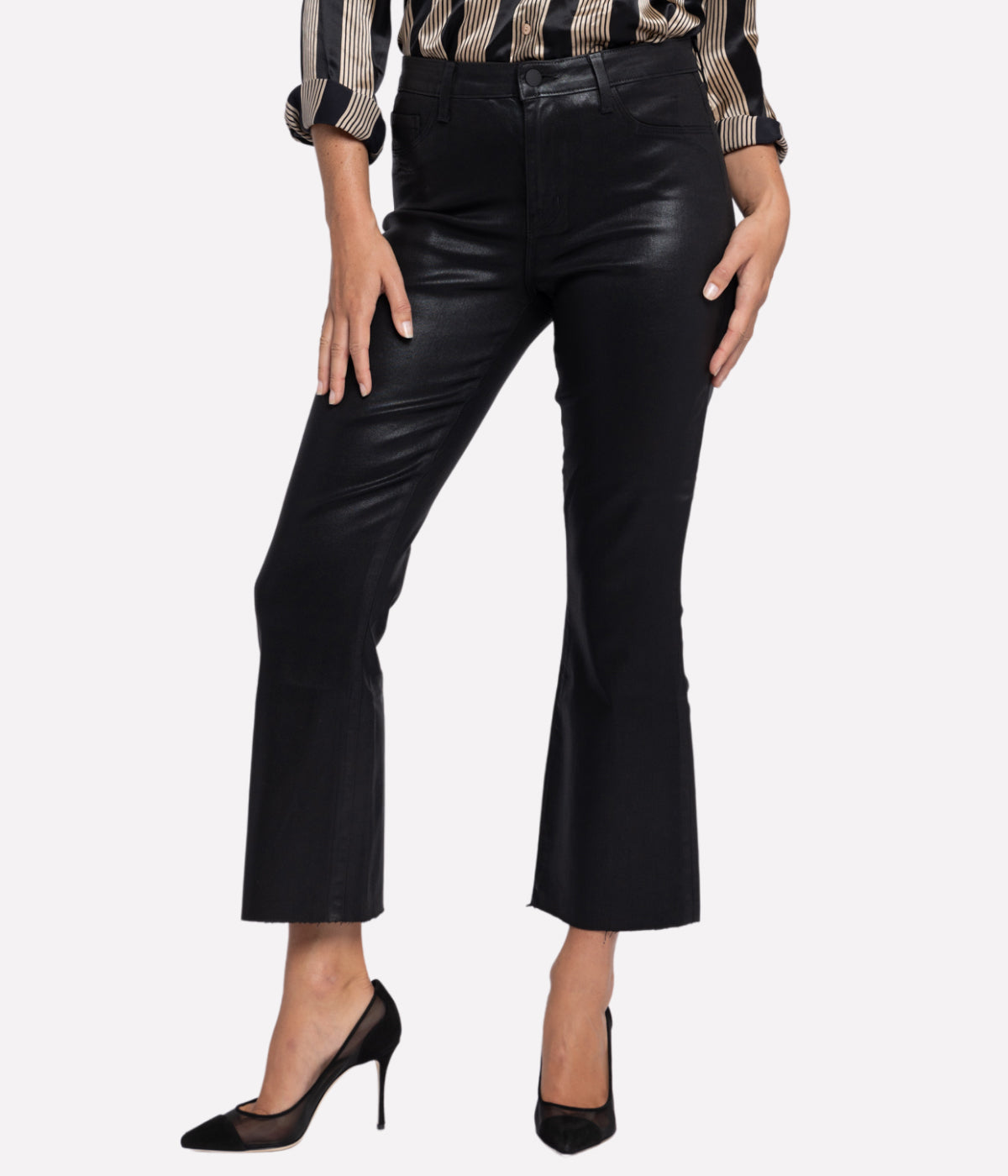 Kendra High Rise Crop Flare in Noir Coated