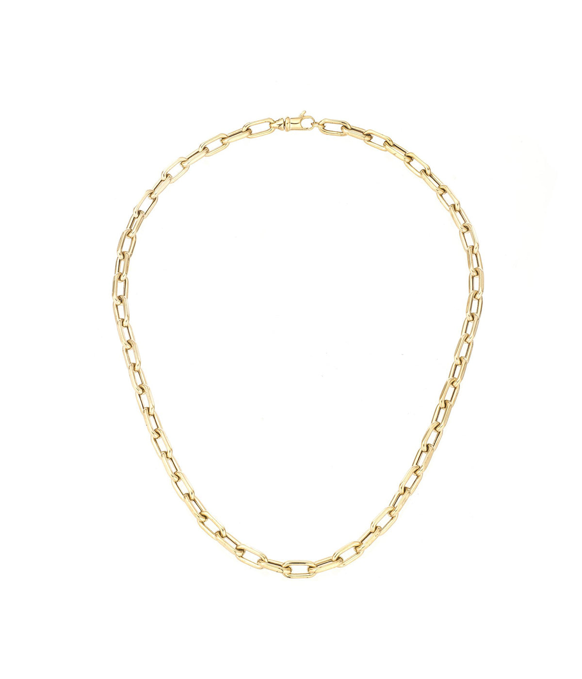 ALT text: 14k yellow gold chain necklace with 5.3mm hollow links for a bold yet lightweight design.