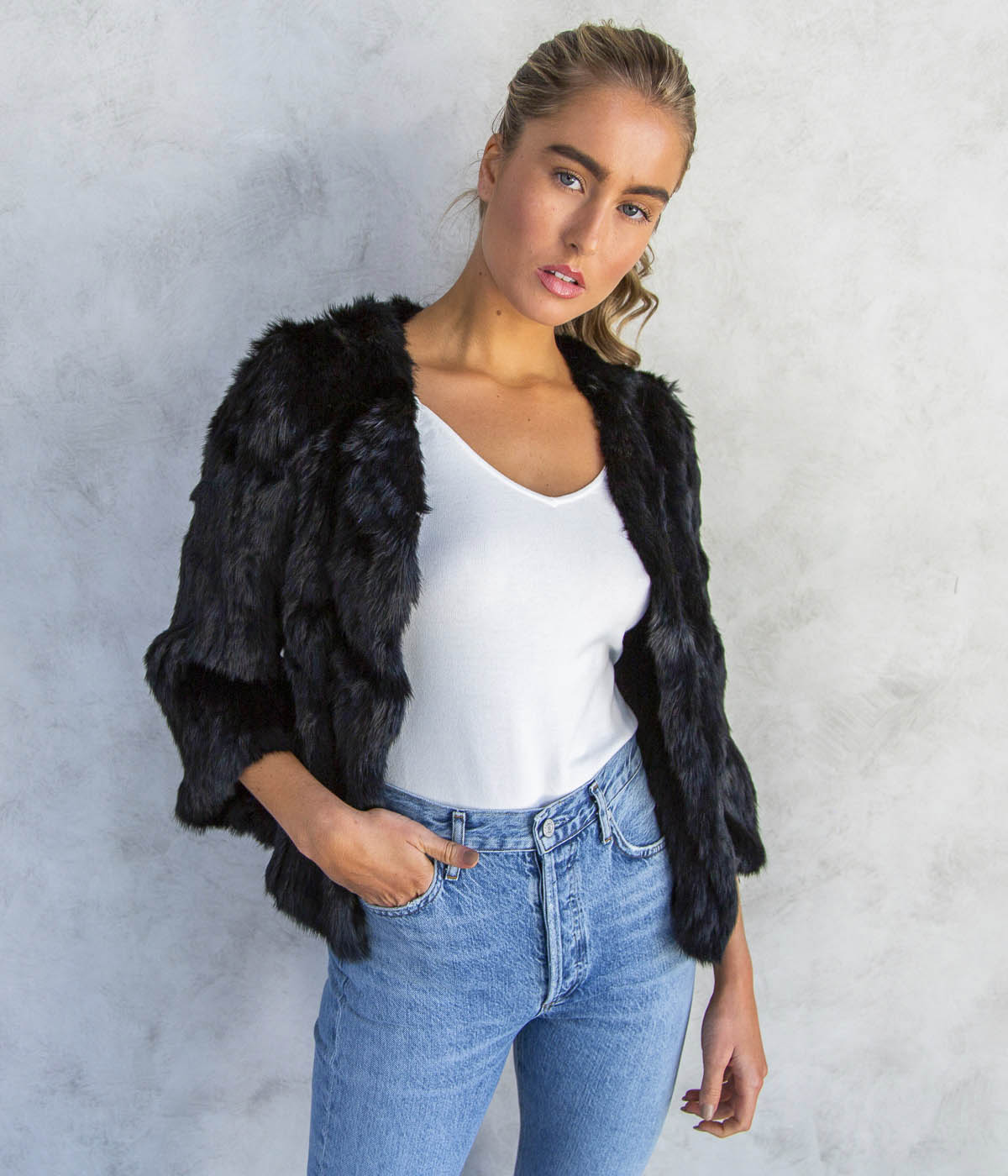 Knitted Fur Jacket in Black