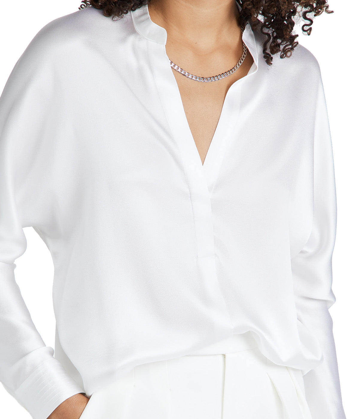 Band Collar Blouse in Optic White