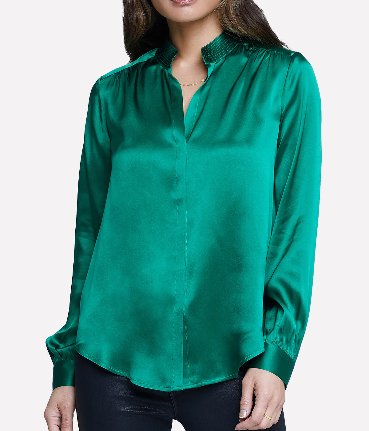 Bianca Band Collar Blouse in Clover Green