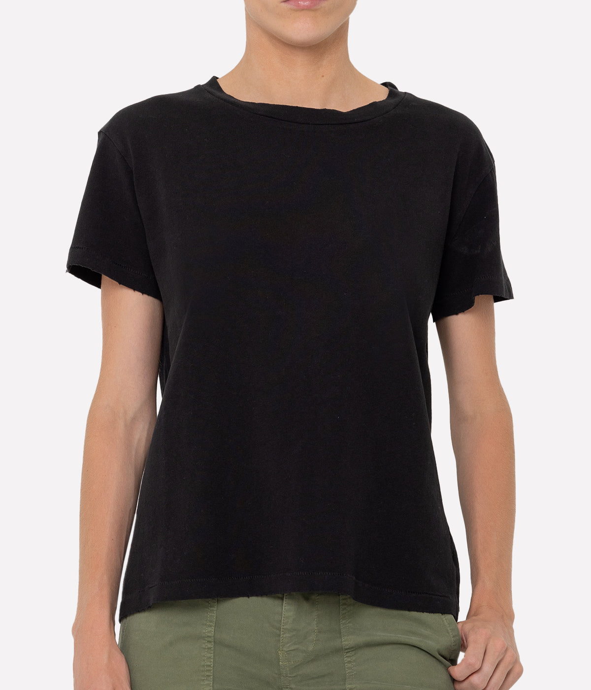 Nili Lotan 'Brady' T-shirt in subtly distressed cotton-jersey with a wide crew neckline, loose silhouette, and made from 100% cotton.