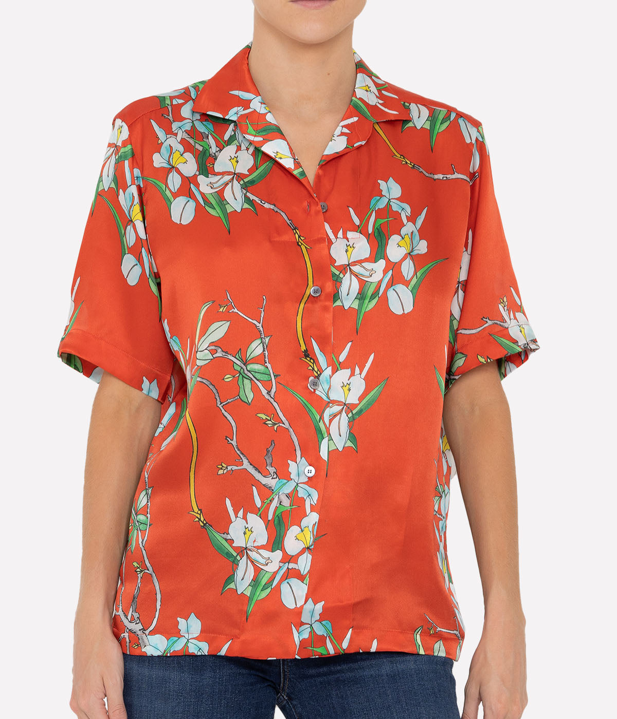 Camp Shirt in Blue Flower & Red
