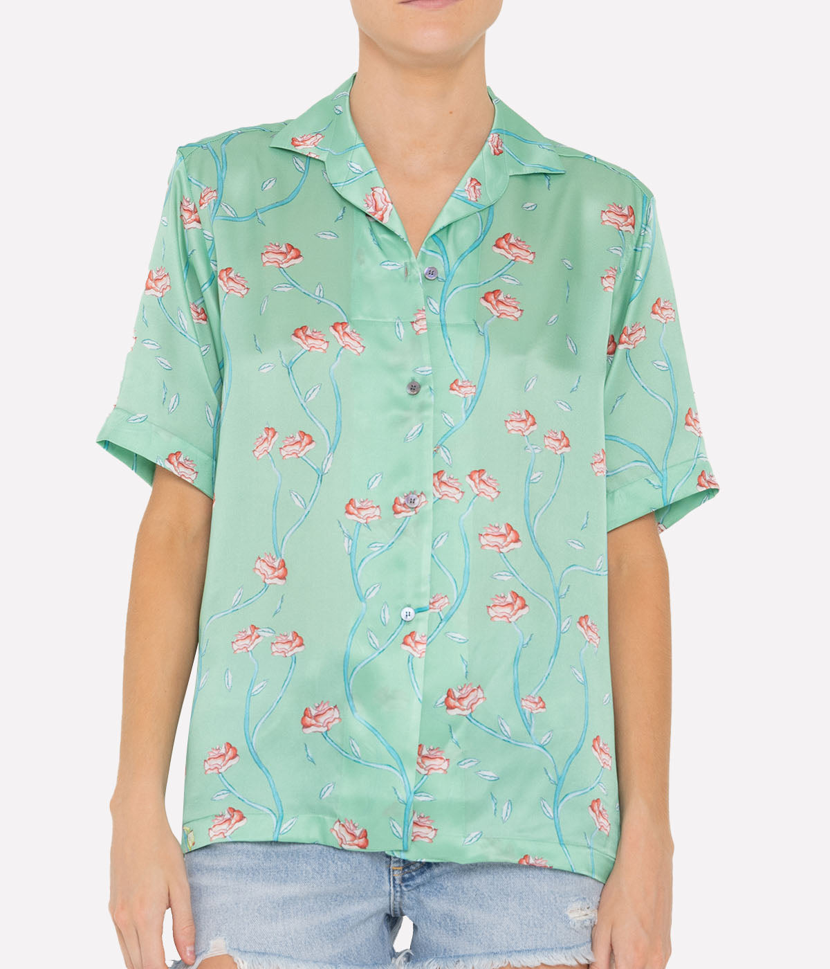 Camp Shirt in Rose Pattern & Teal