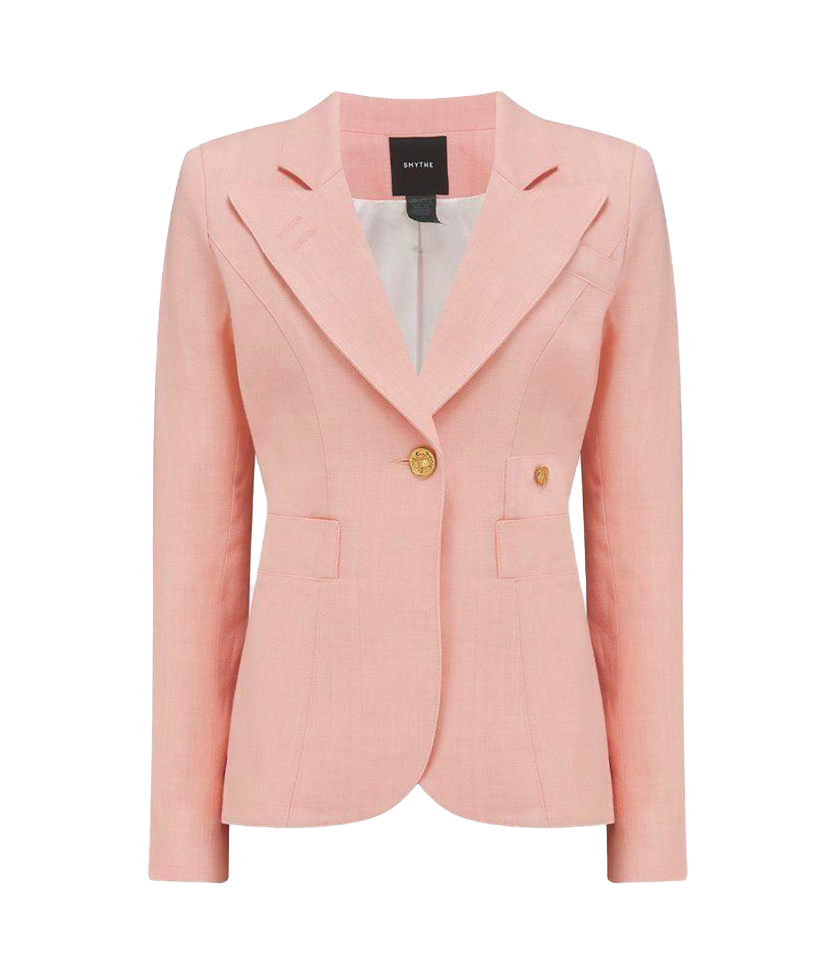 The Classic Tailored Duchess Blazer in pink, crafted from lightweight linen,