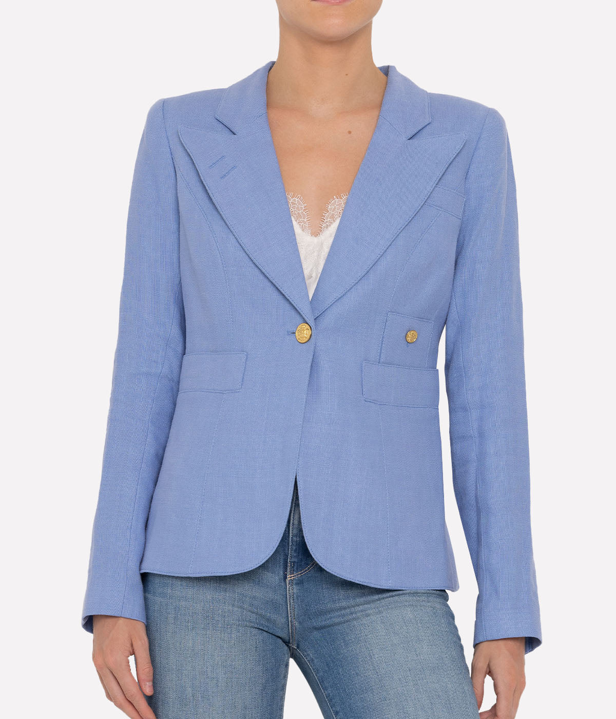 Classic Duchess Linen Blazer in Periwinkle