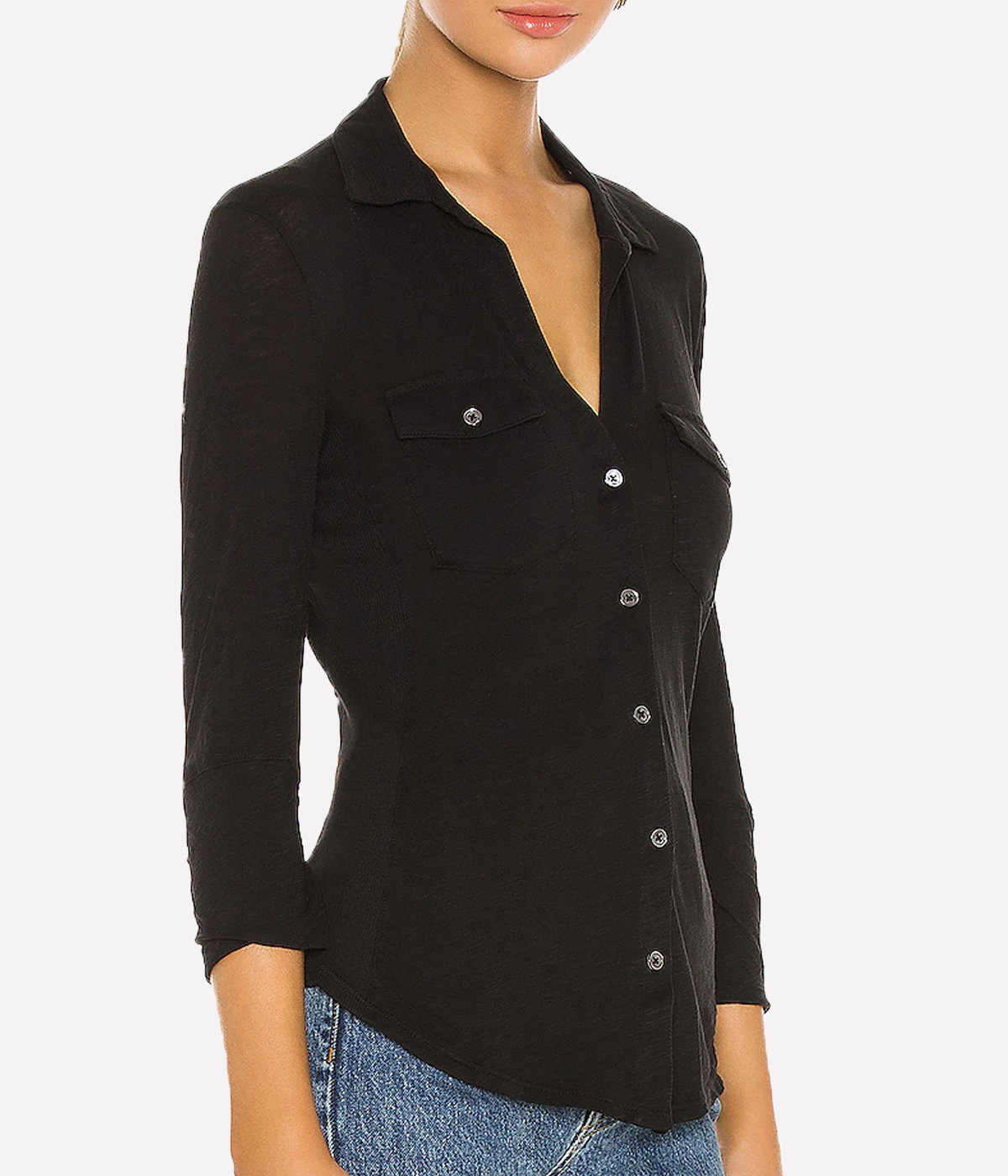 Contrast Panel Shirt in Black