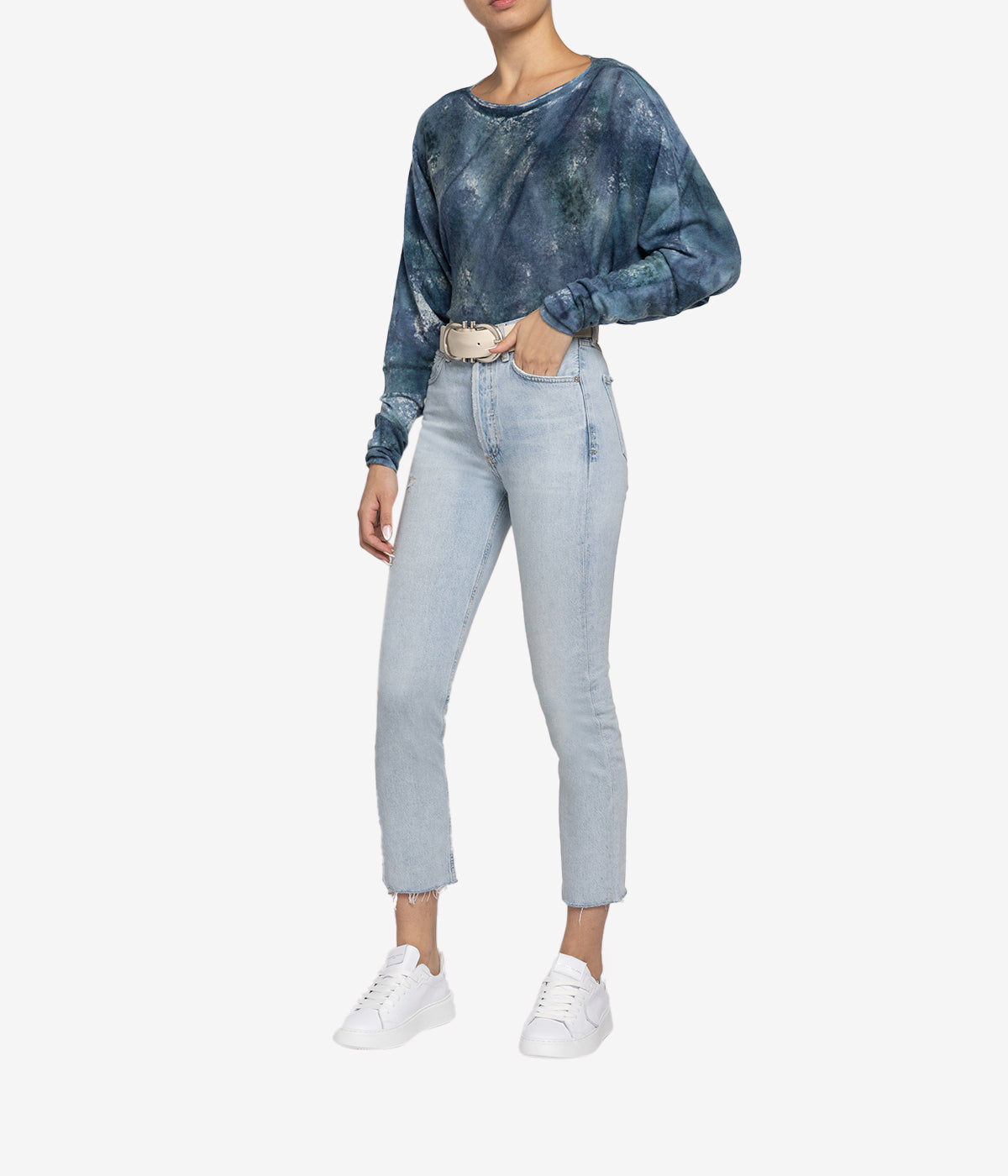 *FINAL SALE* Dolman Sleeve Pullover with Reflections Effect in Lake