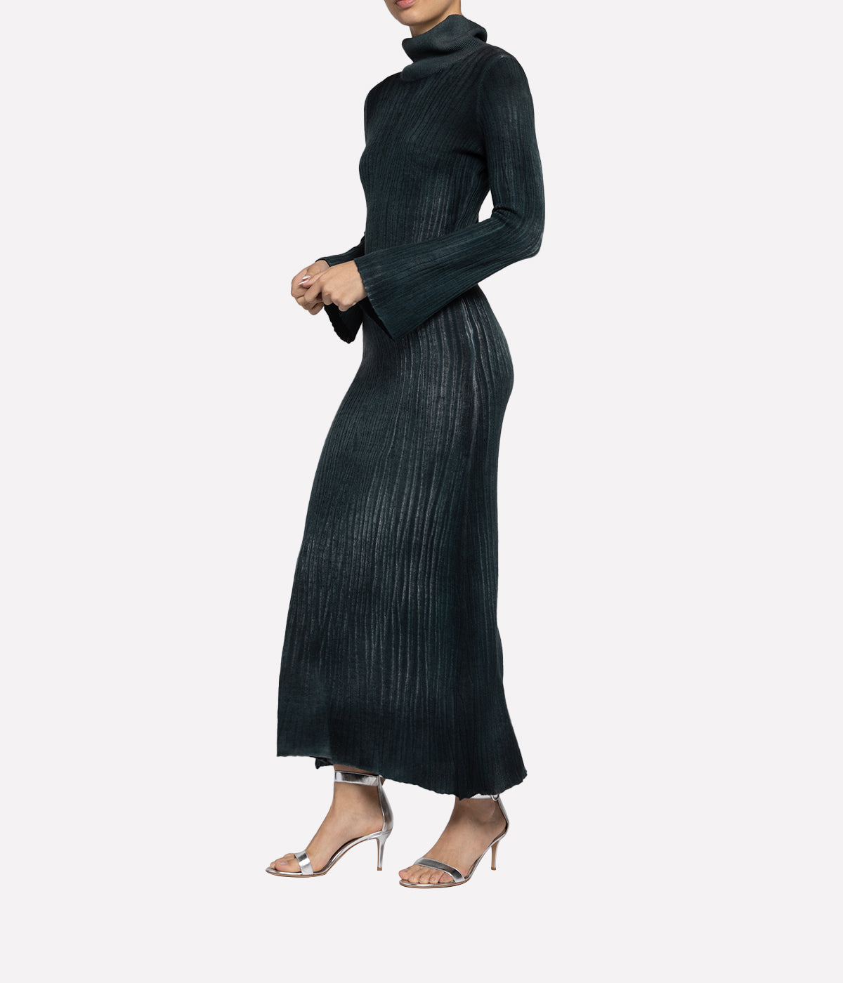 High Neck Light Cashmere Dress in Forest