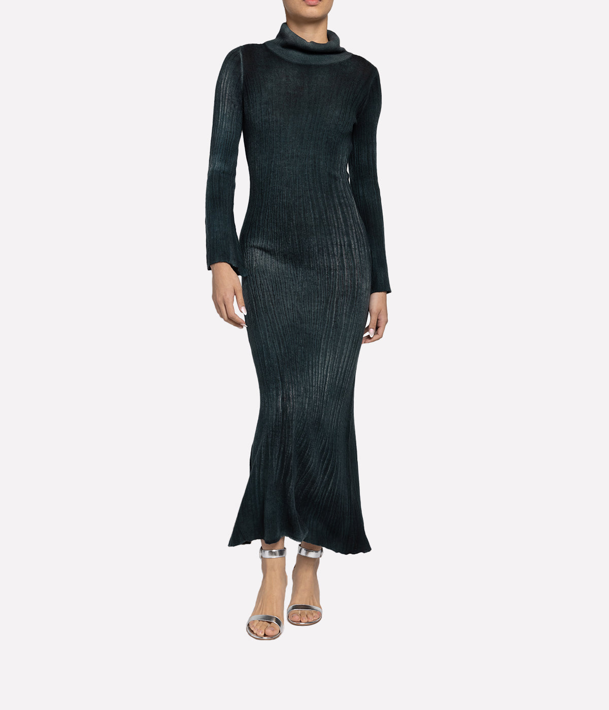 High Neck Light Cashmere Dress in Forest