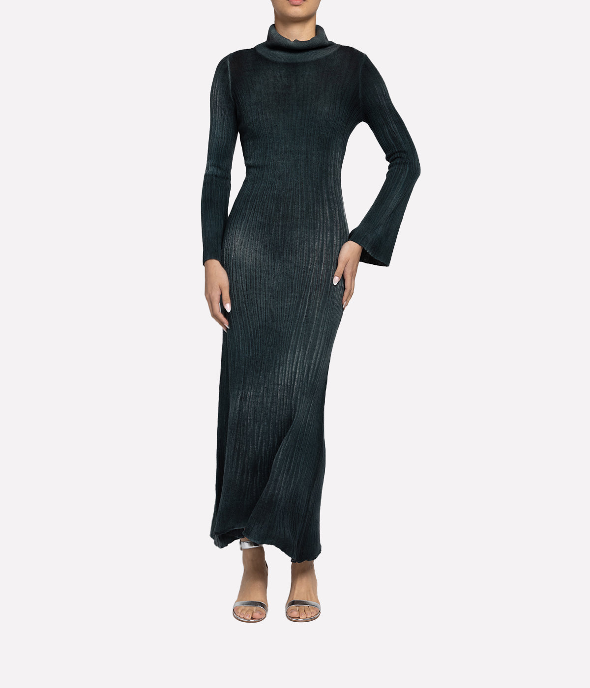 High Neck Light Cashmere Dress in Forest
