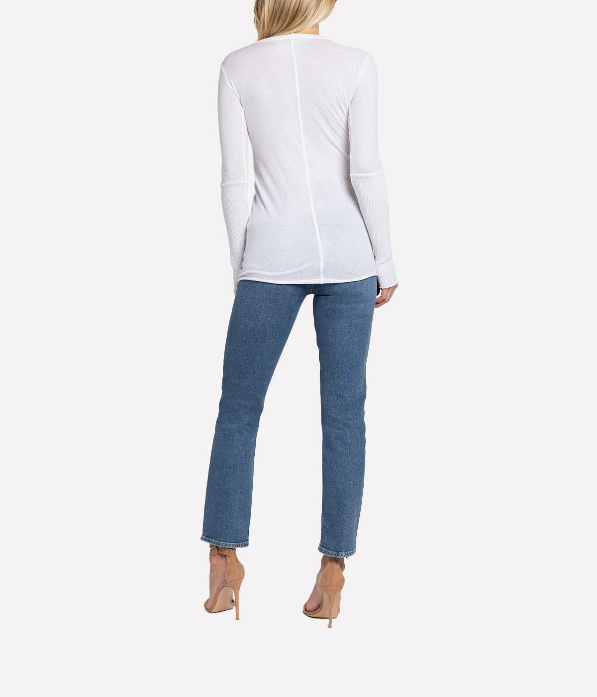 Cashmere Crew Neck Fitted Long Sleeve Top in White