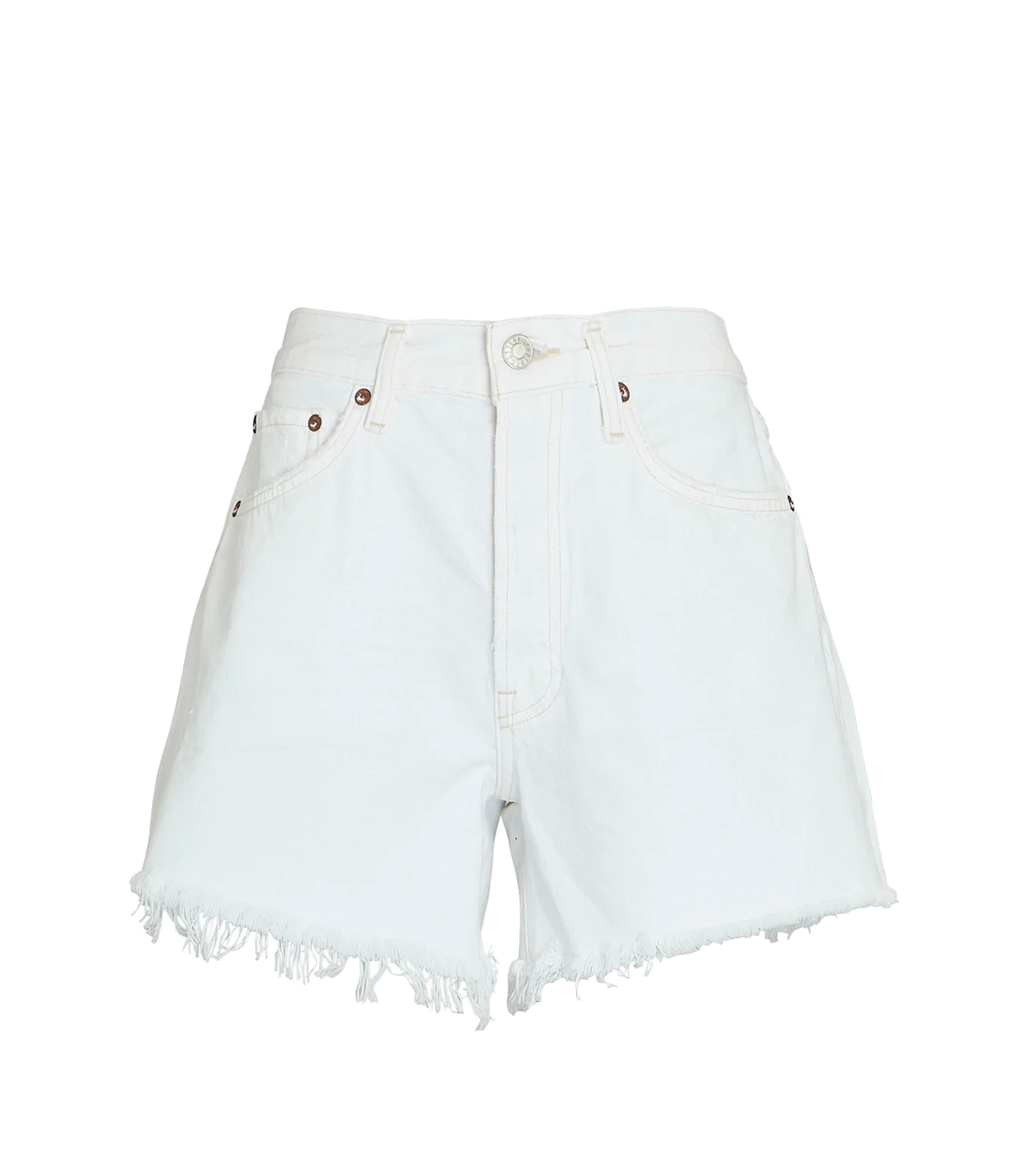 AGOLDE Parker Vintage Cut-Off Shorts in Swapmeet wash, featuring a high-rise fit, relaxed silhouette, and frayed hem.