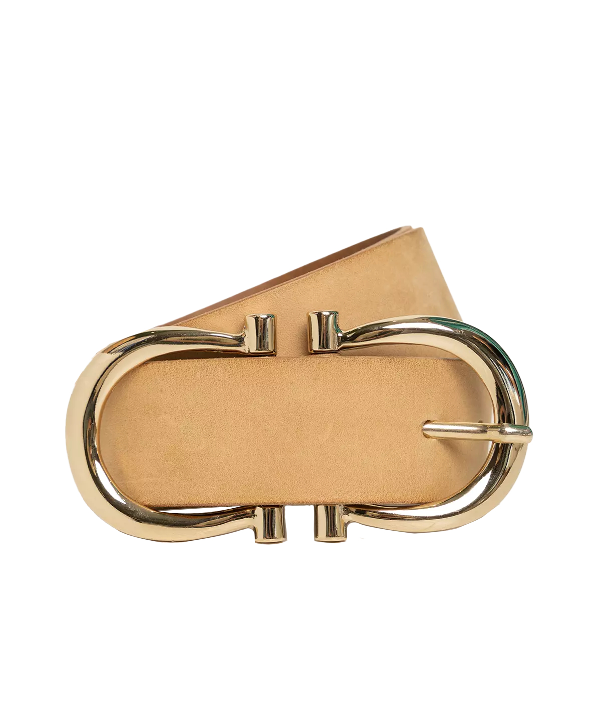 womens designer leather belt featuring a double horsehoe buckle