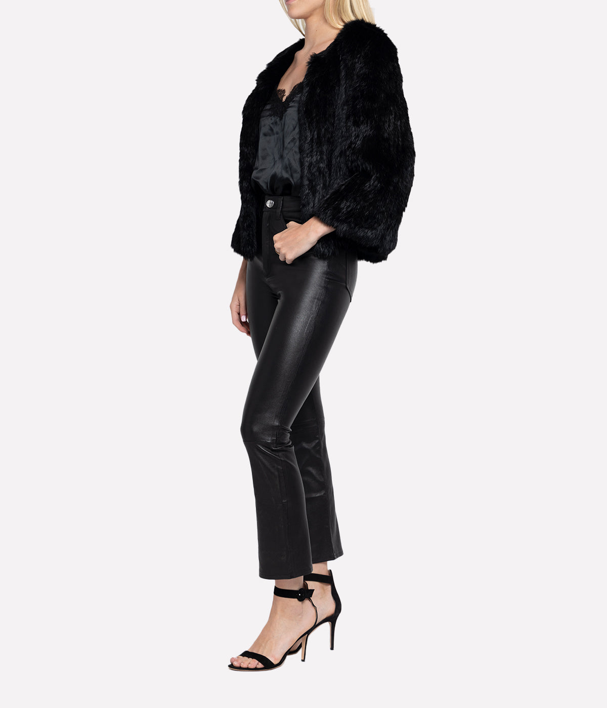 Knitted Fur Jacket in Black