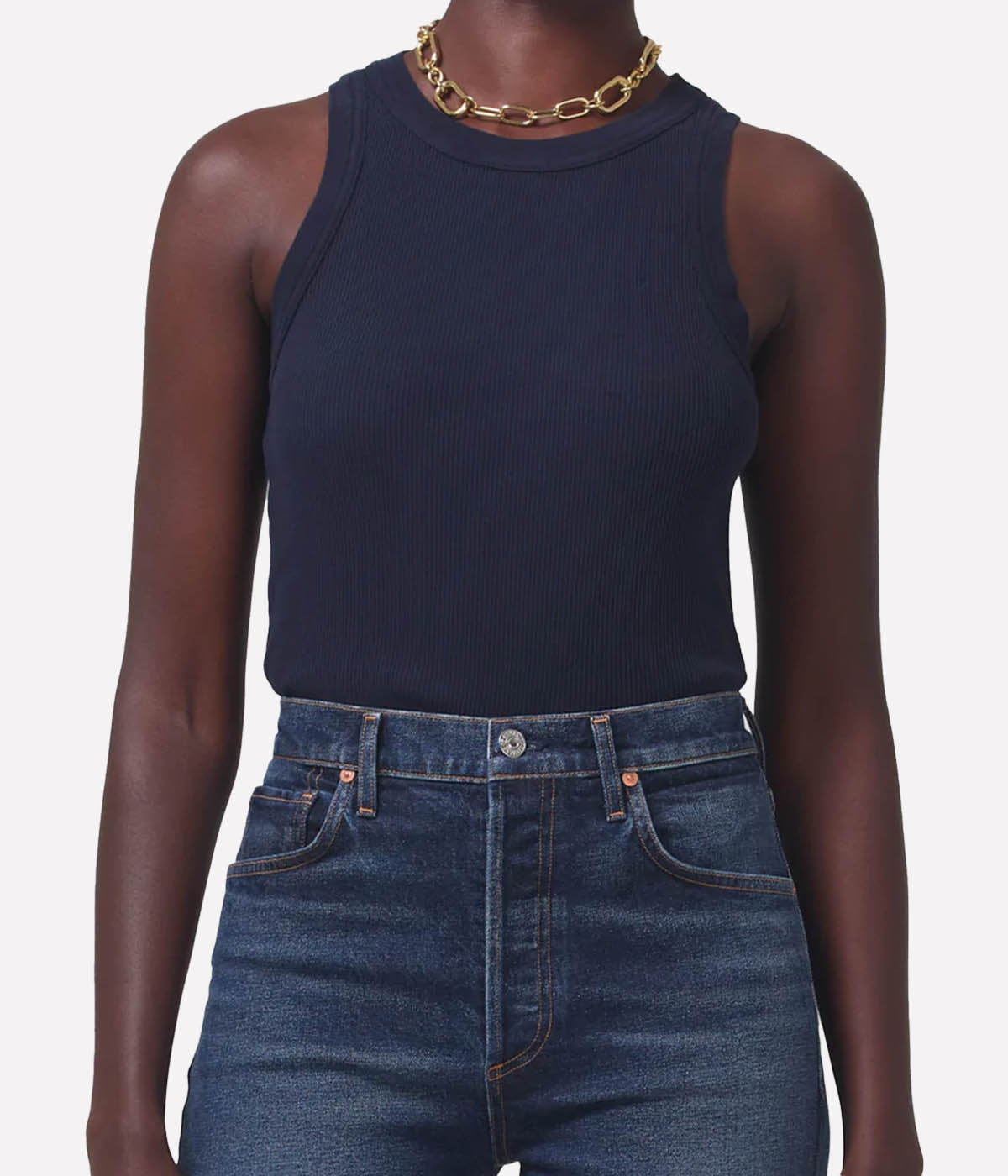 Isabel Rib Tank in Navy
