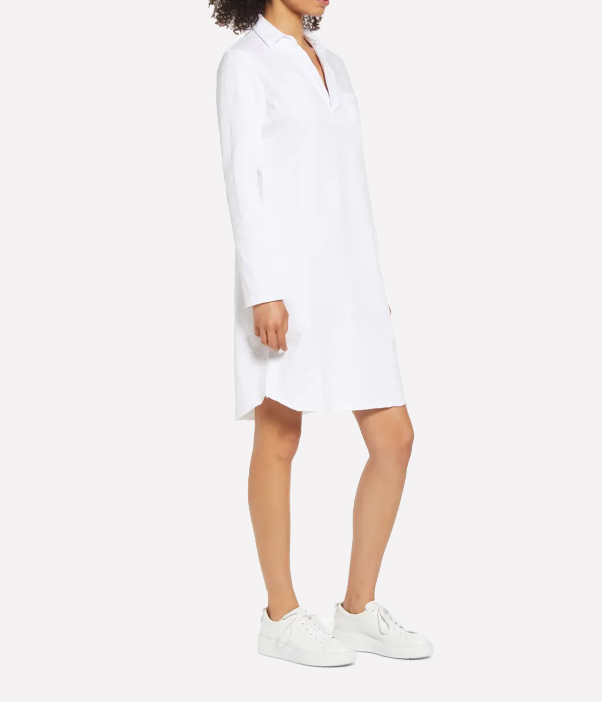 Long Sleeve Polo Dress in White