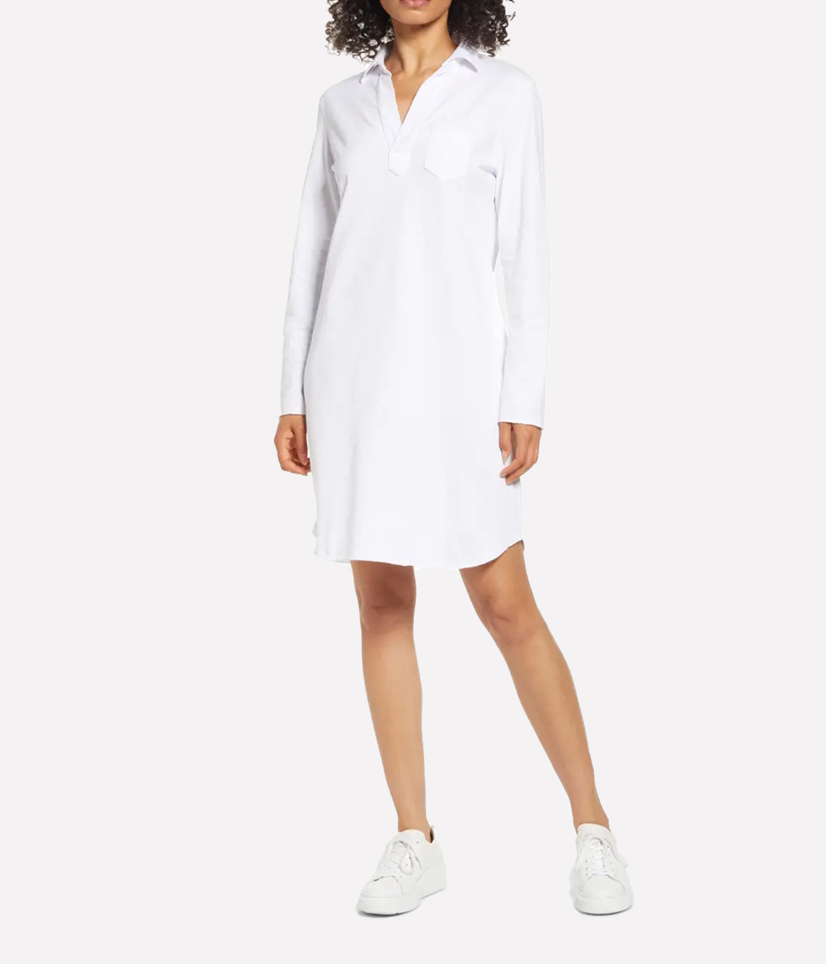 Long Sleeve Polo Dress in White