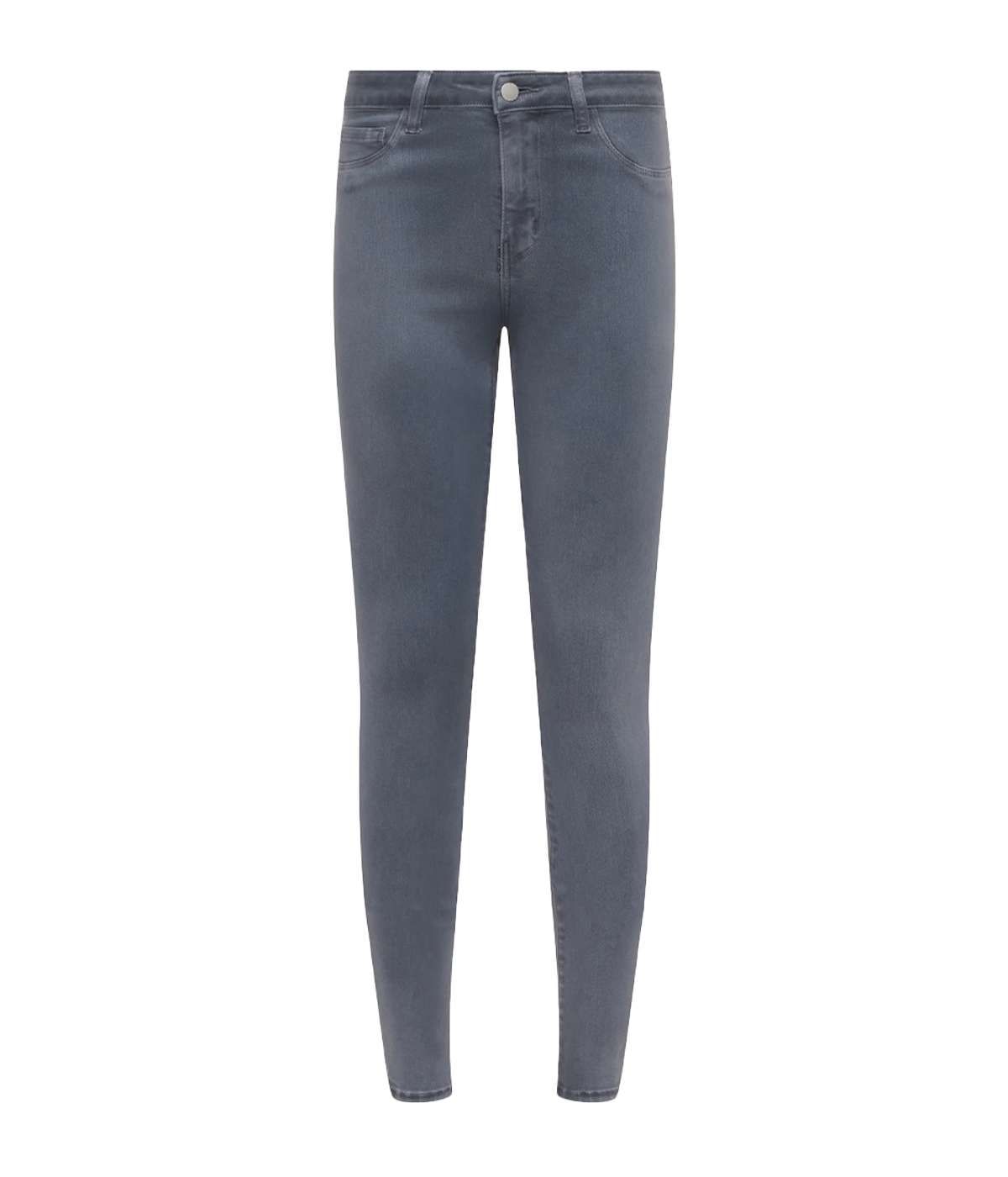 Image of a high fashion grey coated denim skinny jean, with a tapered leg, leather pants, silver hardware, skinny fit. Everyday jean, coated denim, made in California, date night outfit, trendy, fashion forward.