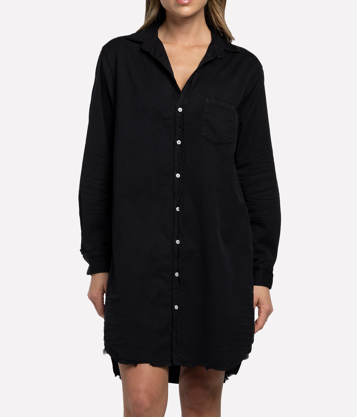 Mary Woven Denim Button Up Dress in Blackout