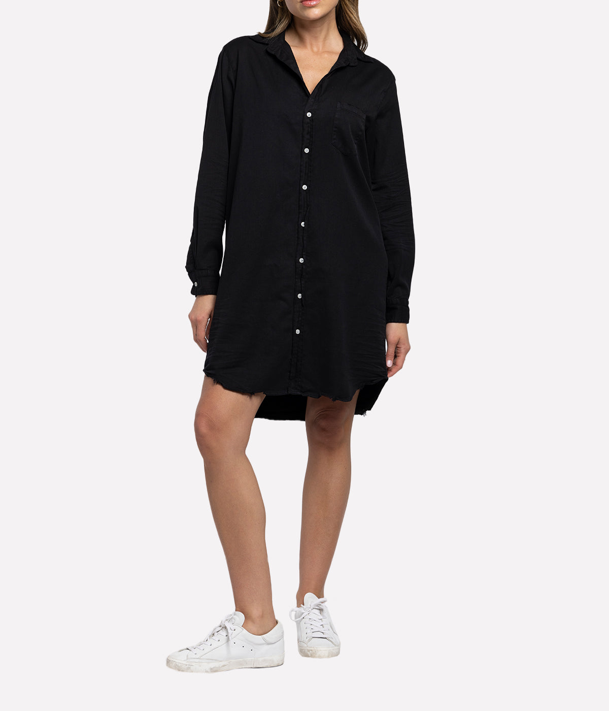 Mary Woven Denim Button Up Dress in Blackout