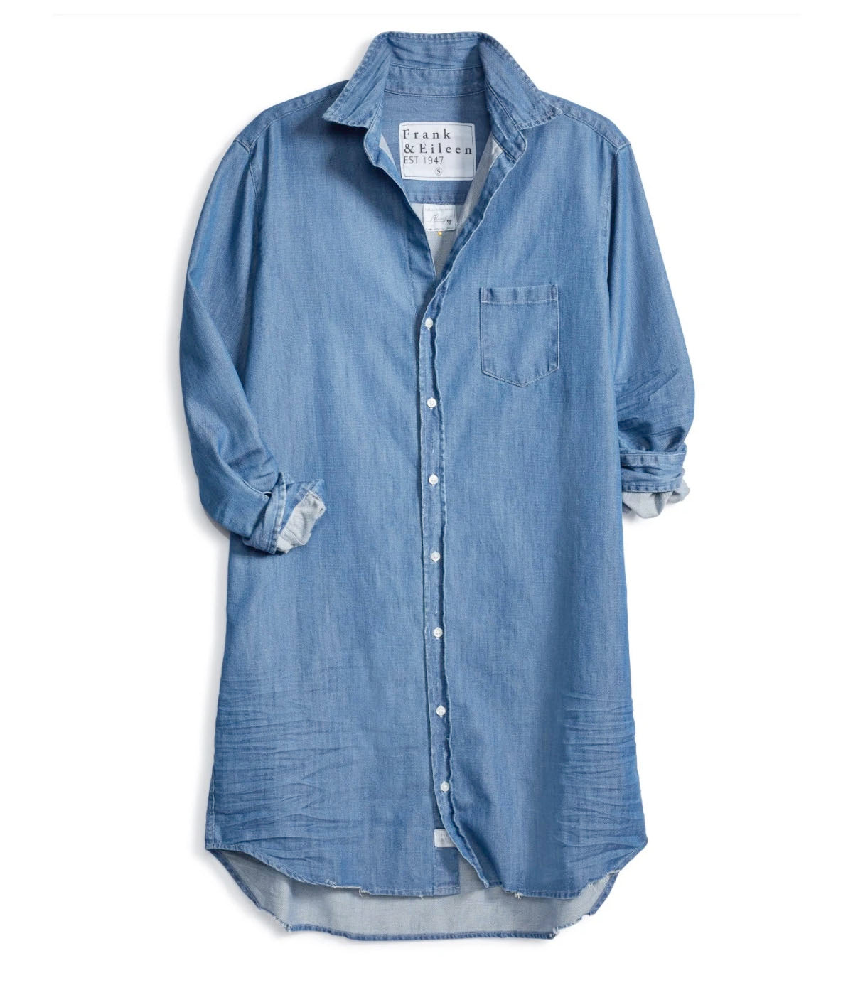 Mary Woven Denim Button-Up Dress by Frank & Eileen – Classic Chambray Shirt Dress in 100% Italian Cotton, Hand-Dyed and Distressed