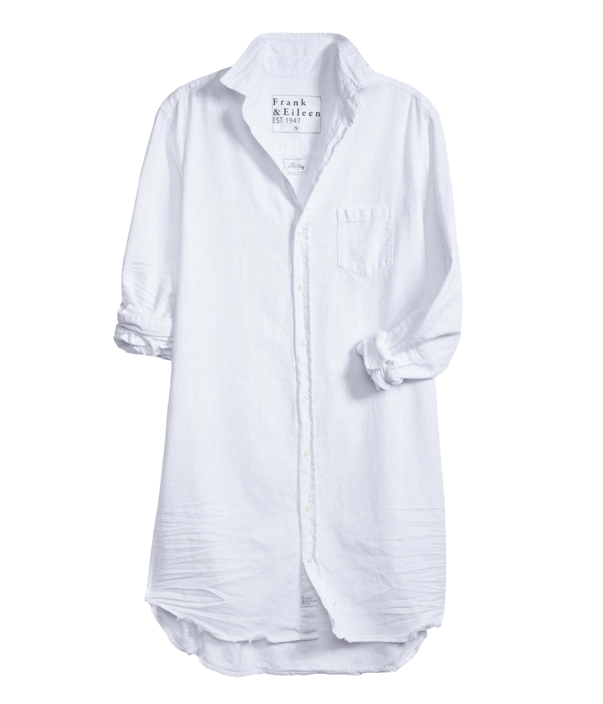 Mary Woven Denim Button Up Dress in White Tattered Denim