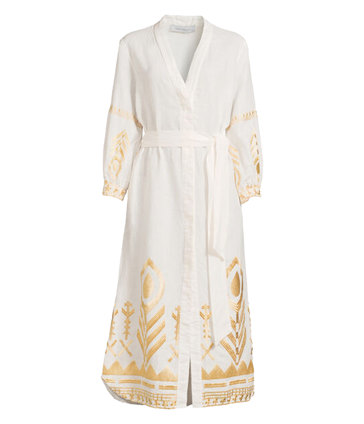 Mykonos Long Sleeve Dress in White & Gold