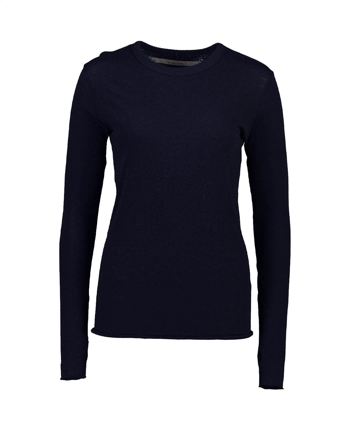 Cashmere Crew Neck Fitted Long Sleeve Top in Navy