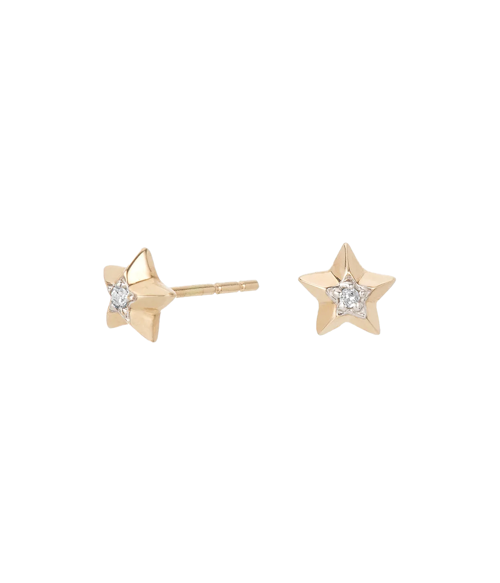Tiny 3D Diamond Star Posts in 14K Yellow Gold Calexico