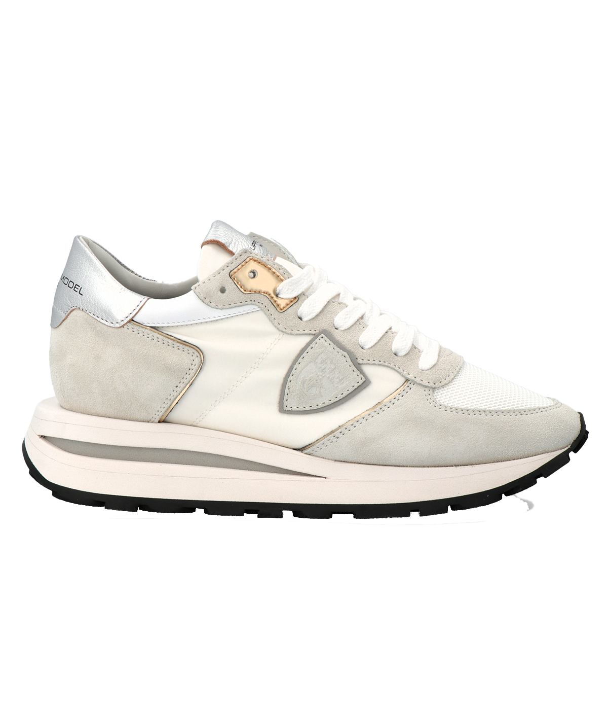 ALT text: Philippe Model Paris Tropez 2.1 sneakers with nylon, suede, and calfskin details, leather lining, and flexible TPU sole