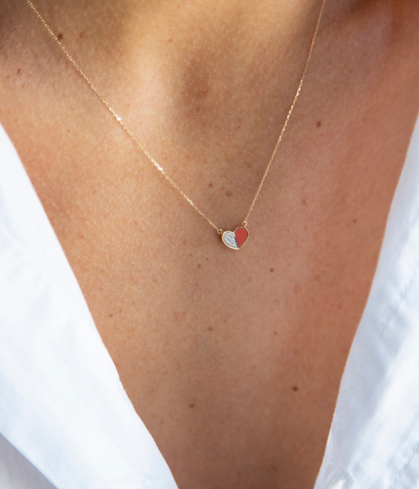 Pave Folded Heart in Coral Cermaic & Gold