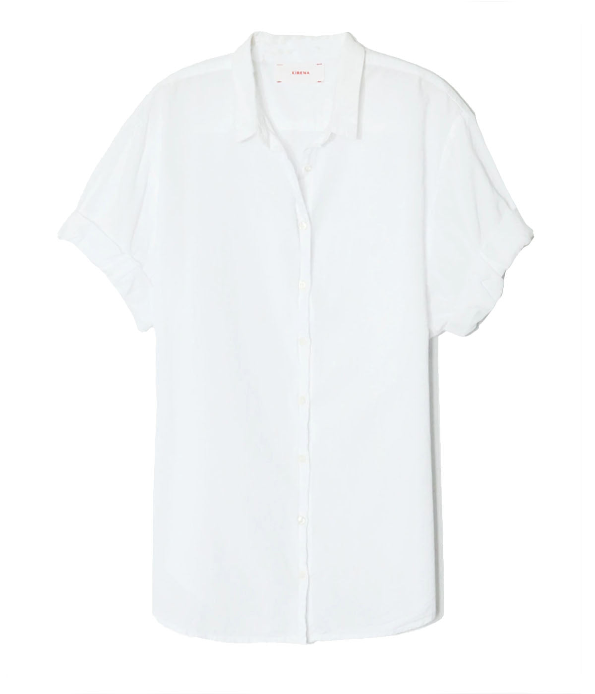 Feminine lightweight button-down blouse with petit collars and rolled sleeves, crafted from 100% cotton for a breathable, effortless fit.