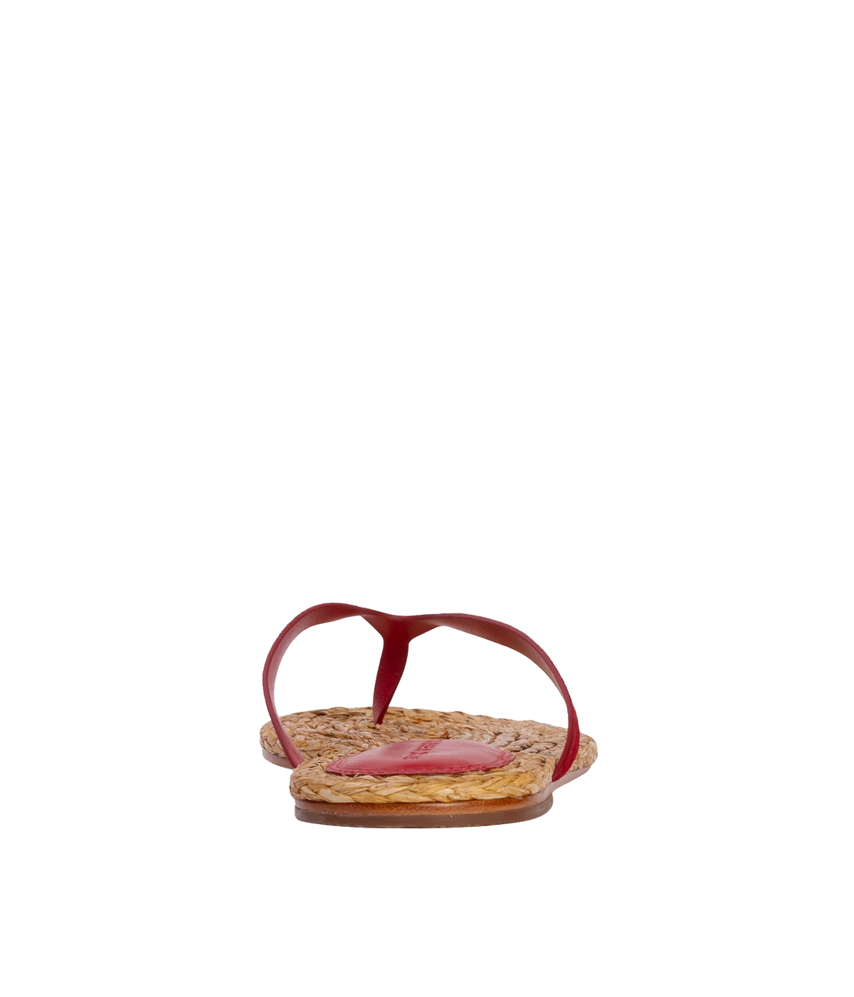 A single red thong sandal with a woven natural fiber footbed - Alaya Sandal in Cherry Suede