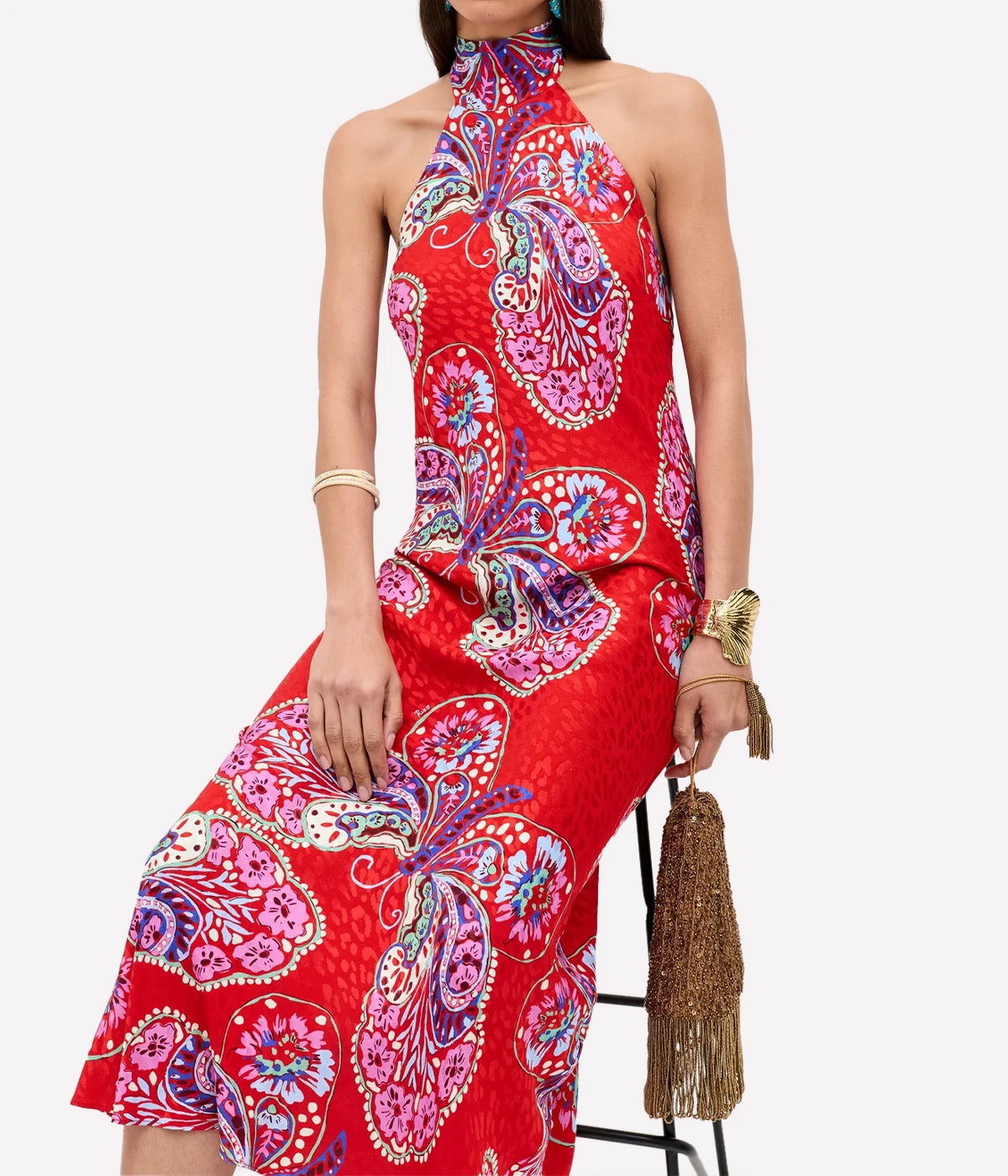 Maura Dress In Butterfly Bloom Jacquard Red