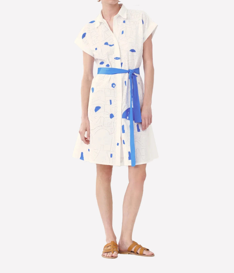 Elios Embroidered Short Dress in Lime White