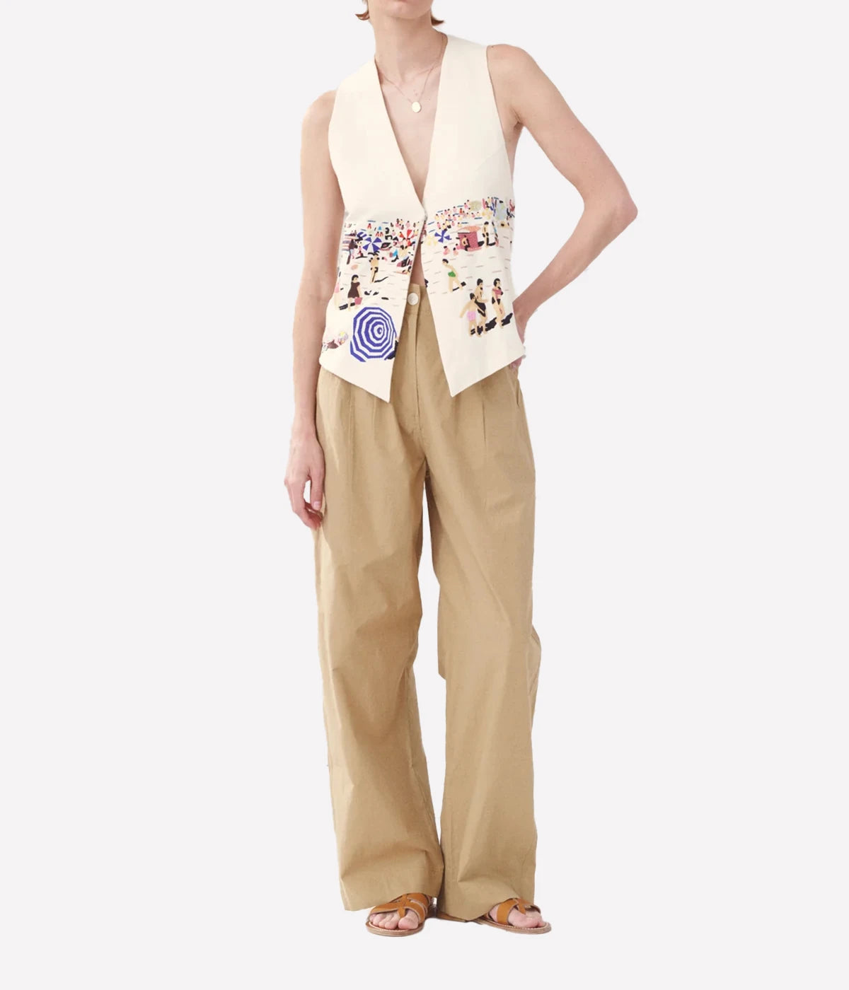 Paco Embroidered Gilet in Natural