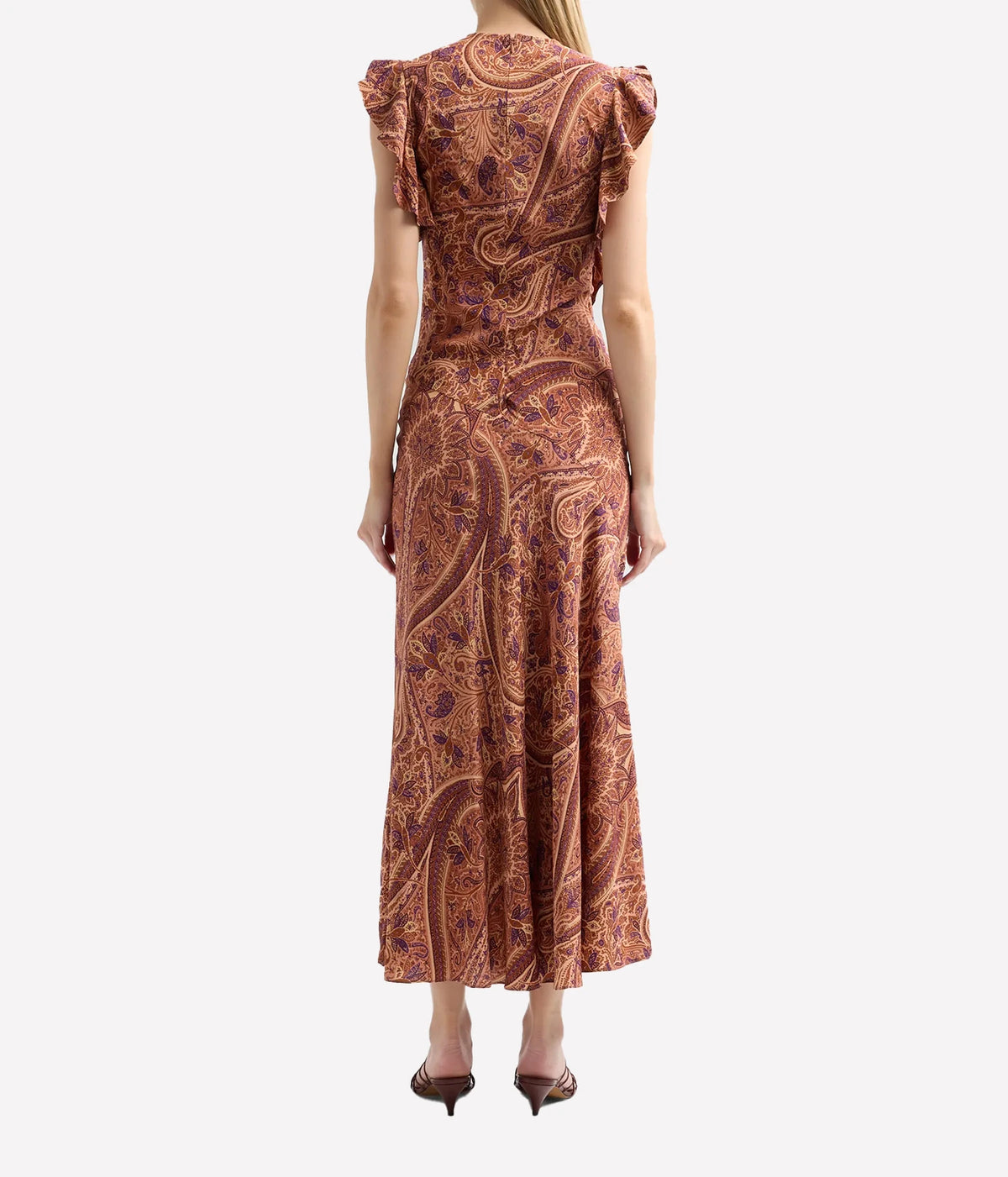 Ulla Johnson Ameline Silk Dress in Rosette, on model, back view