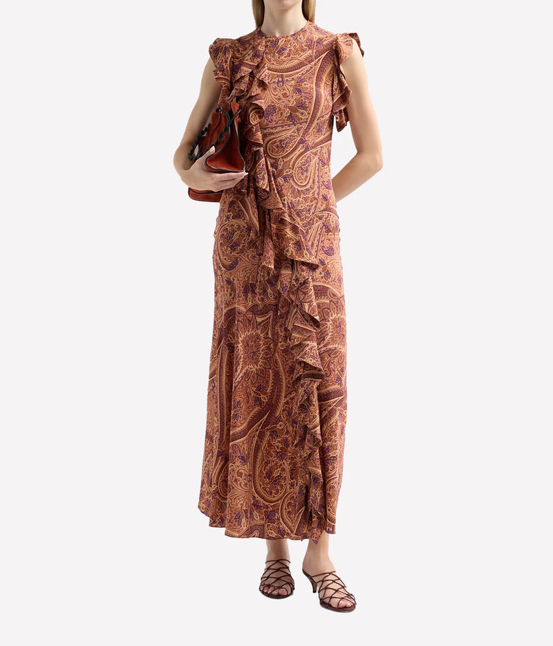 Ulla Johnson Ameline Silk Dress in Rosette, on model, full-length front