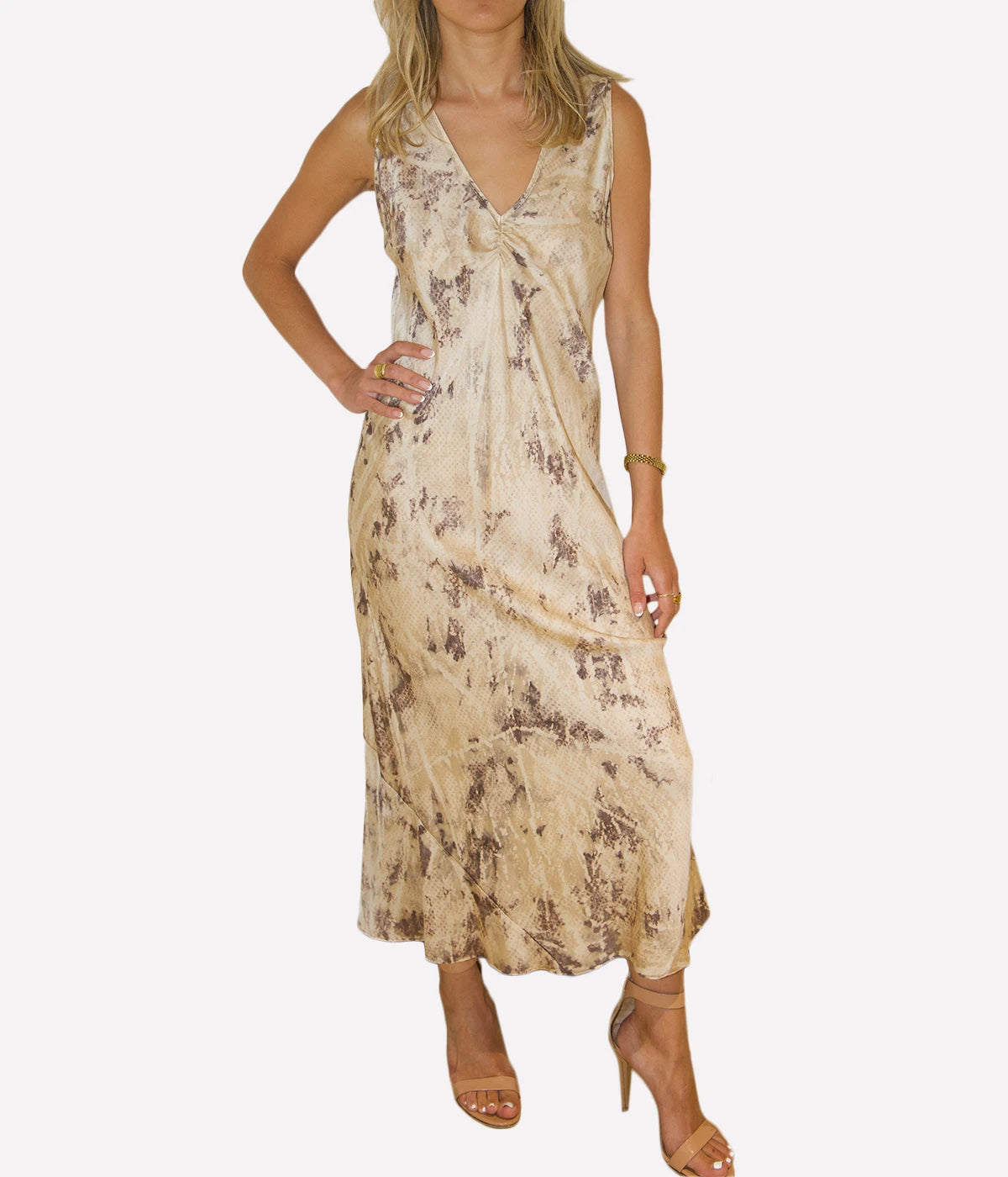 *FINAL SALE* Elaine Dress Charmeuse in Brown Khaki
