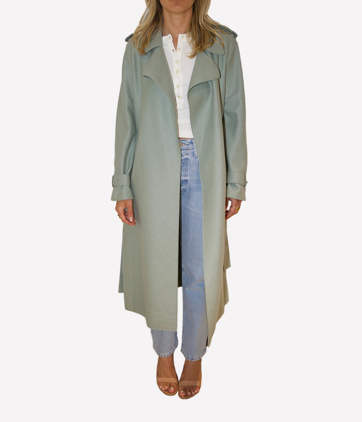 *FINAL SALE* Double Vent Trench Coat in Sage Green