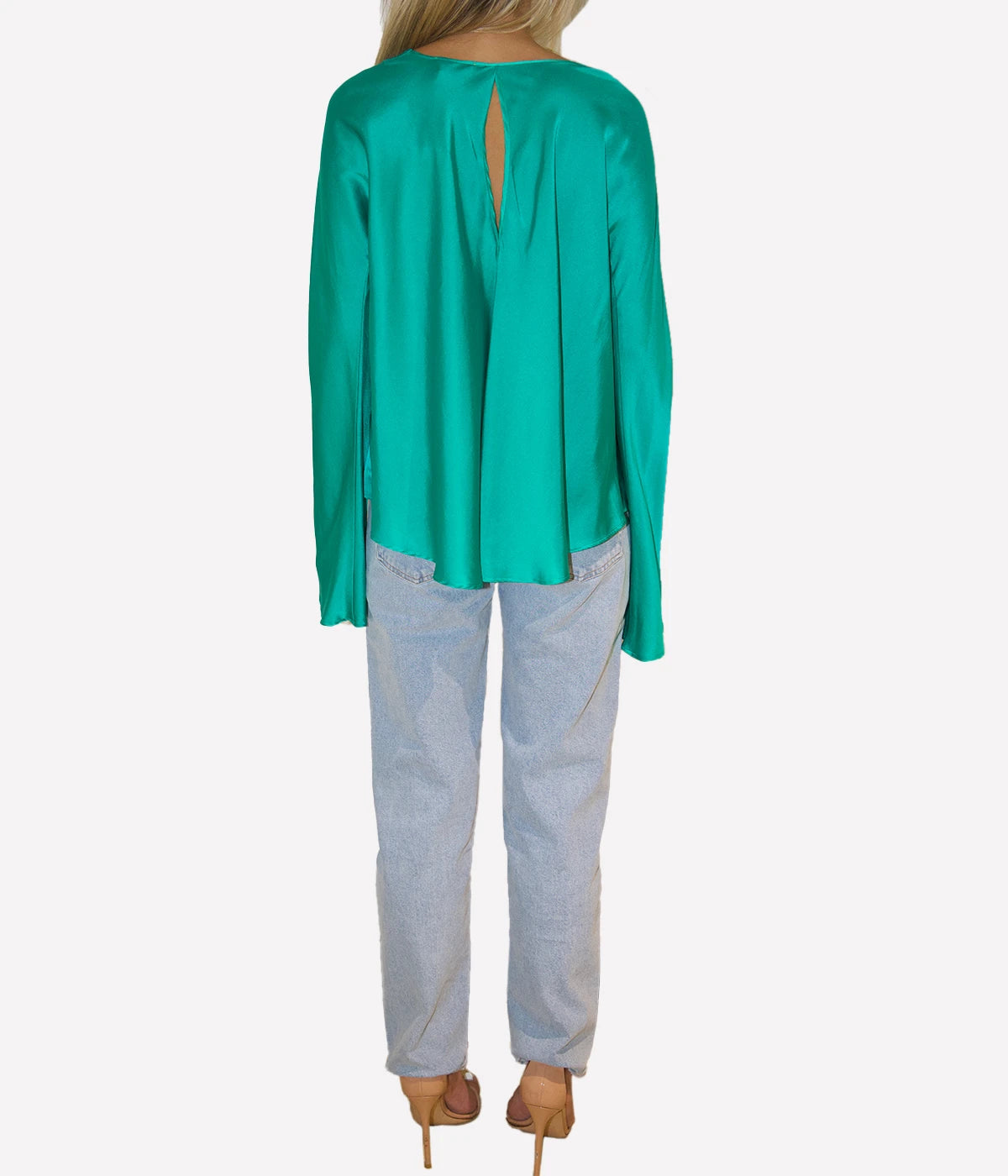 *FINAL SALE* Silk Satin V Neck Shirt in Boreale