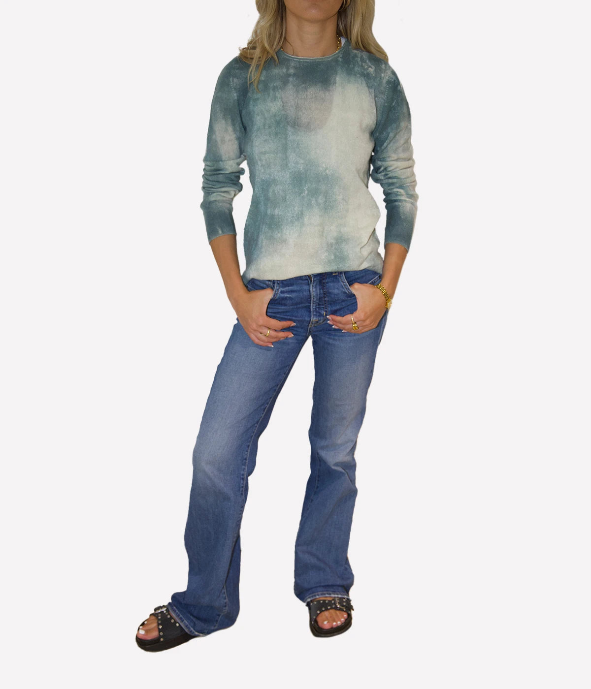 *FINAL SALE* Marmo Effect Light Cashmere Round Neck in Jade